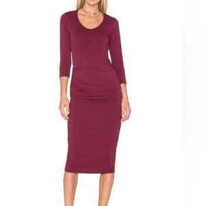 Michael Stars Ruched Midi Dress - Pinot - Size Large